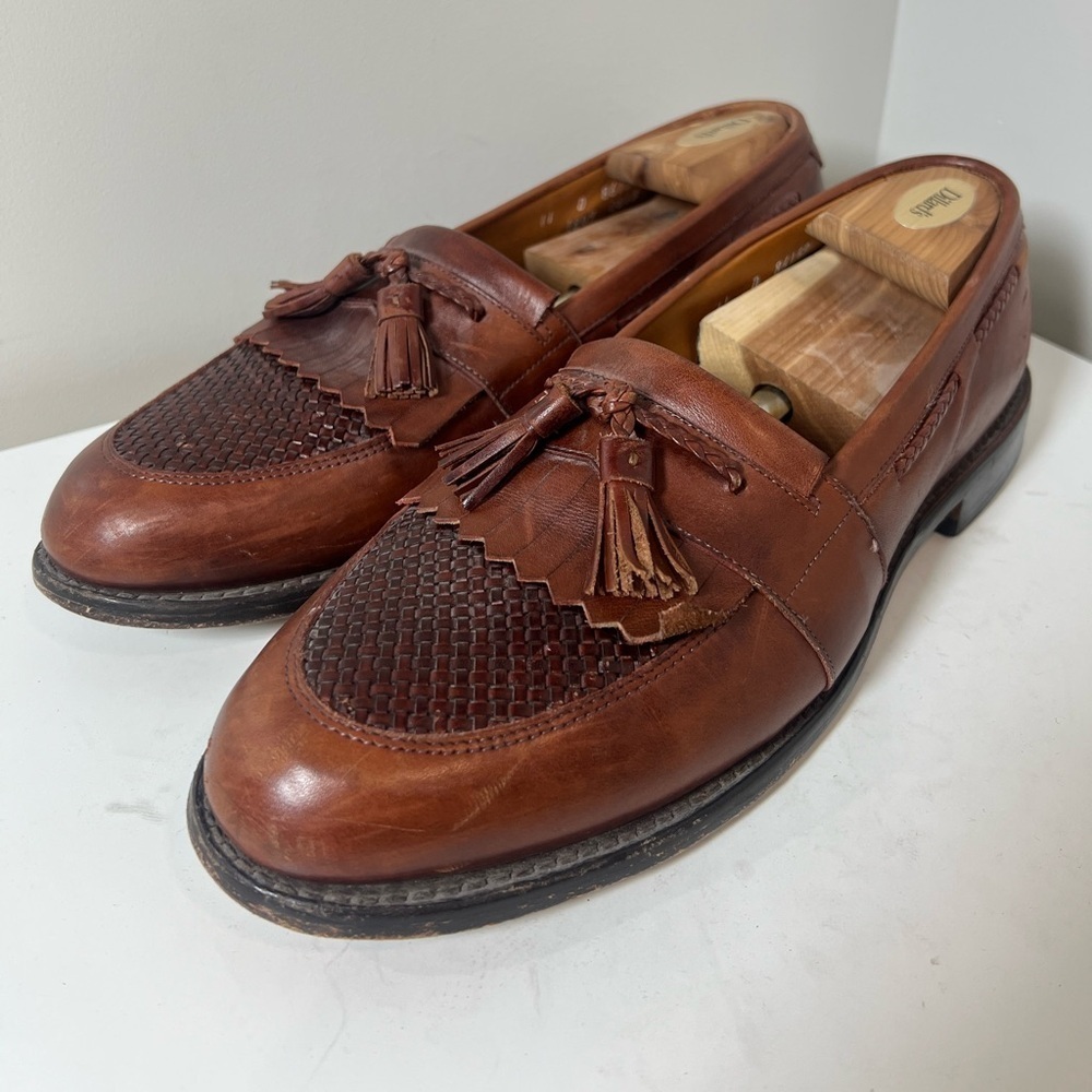 Allen Edmond Size 11 D Cody Brown Leather Woven Tassel Loafer Antique Brown Shoe